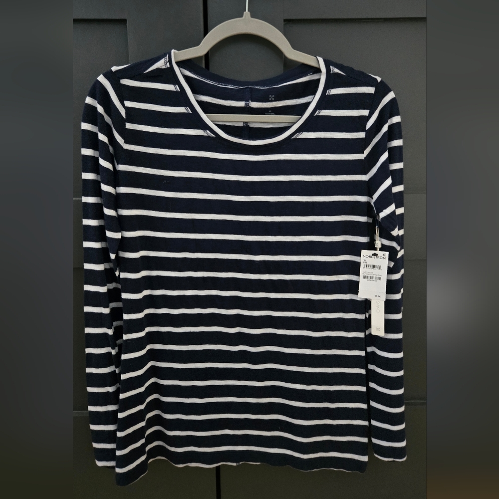 Nordstrom Caslon Brand Navy and White Striped Tee
